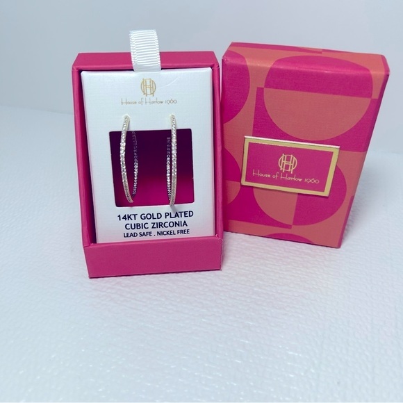 House of Harlow 1960 14kt Gold Plated Cubic Zirconia Hoop Earrings - Picture 3 of 8